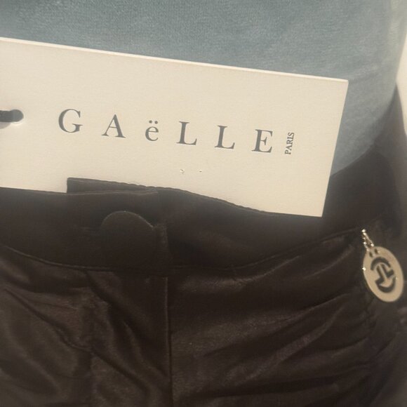 Gaelle Ruched Gathered Satin Black Pants - Picture 8 of 13